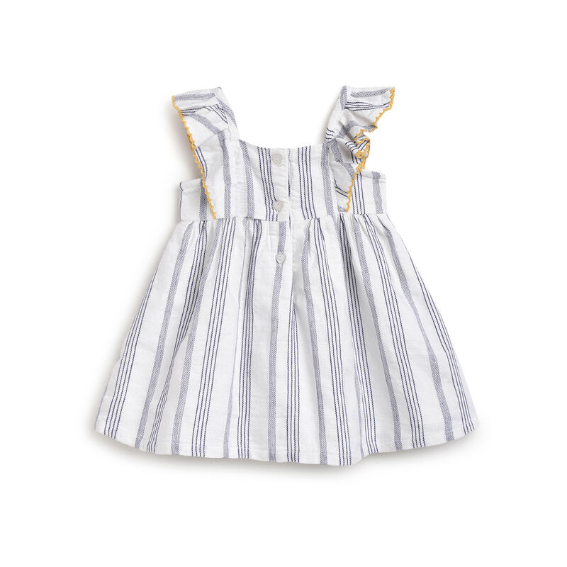 Girls White and Blue Striped Short Sleeve Dress image number null